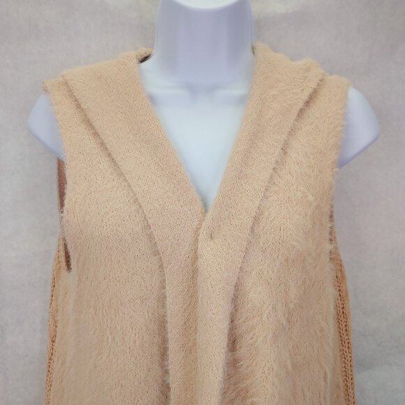 Oliver by Escio Duster Cardigan Vest XL Sleeveless Knit Pockets Hood Blush Pink - Picture 3 of 14